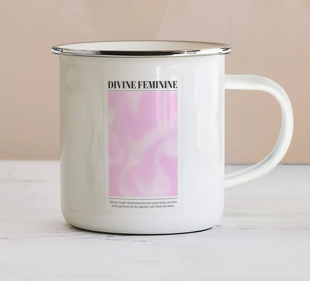 "Divine Feminine" Roze Werveling Abstracte Aura Kunstdruk emaille mok van homdeco