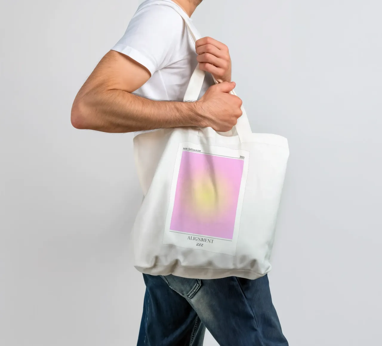 Angelo "Alignment" n. 222 Aura Rosa Giallo Gradiente 2023 borsa in juta da homdeco