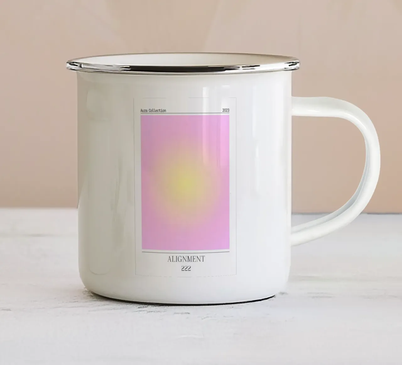 Angelo "Alignment" n. 222 Aura Rosa Giallo Gradiente 2023 tazza in smalto da homdeco