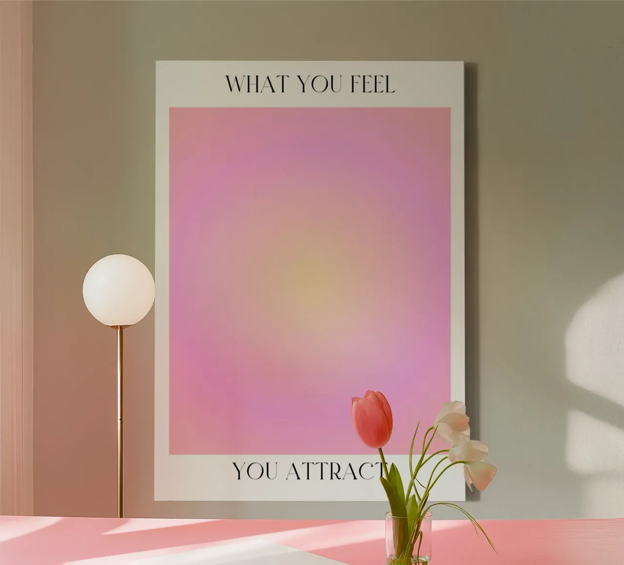 "Lo que sientes" Ley de la atracción Rosa Amarillo Aura Arte lienzo con Marco flotante de homdeco