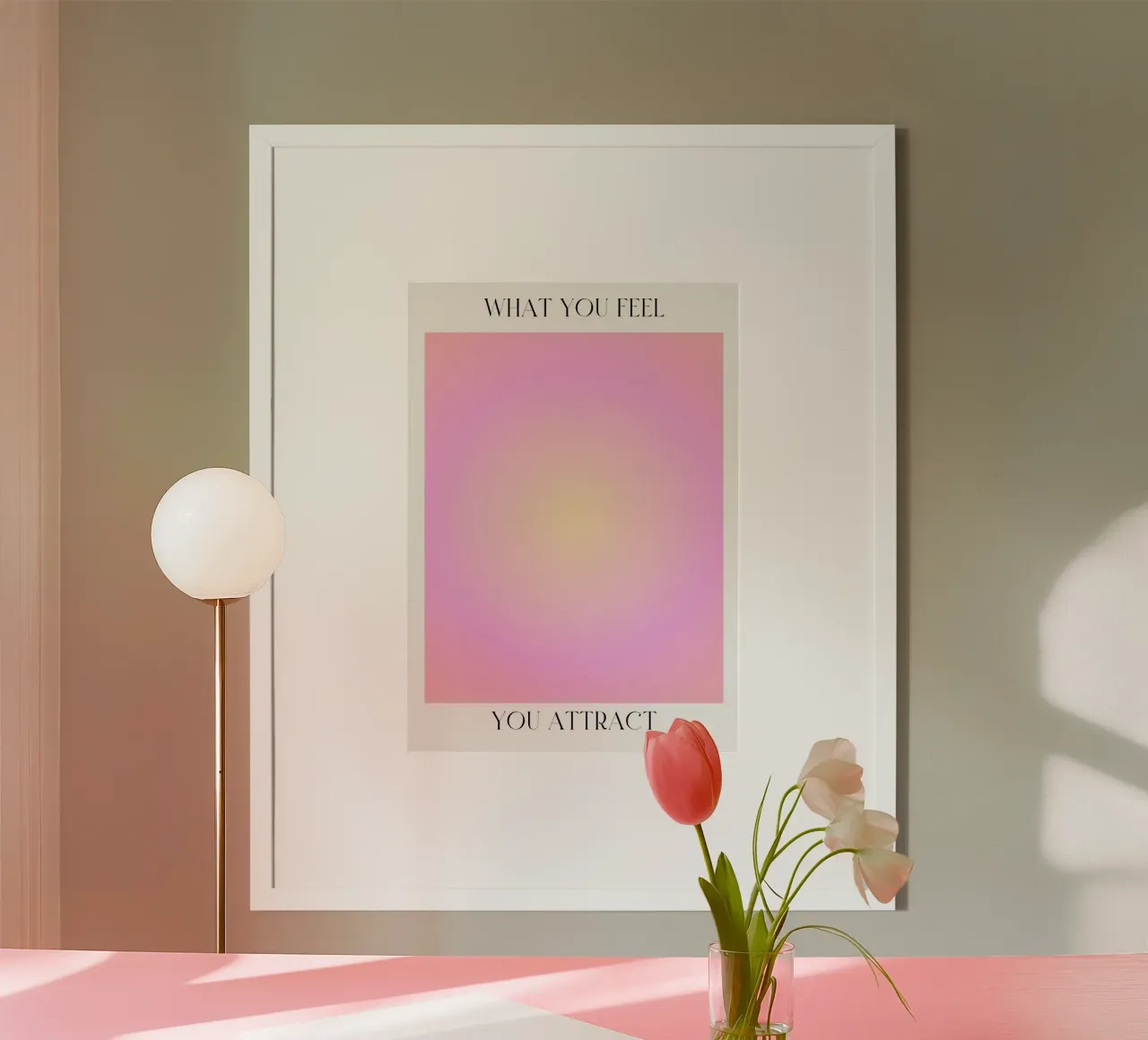 "Ciò che senti" Legge dell'attrazione Arte dell'aura rosa-gialla poster da homdeco