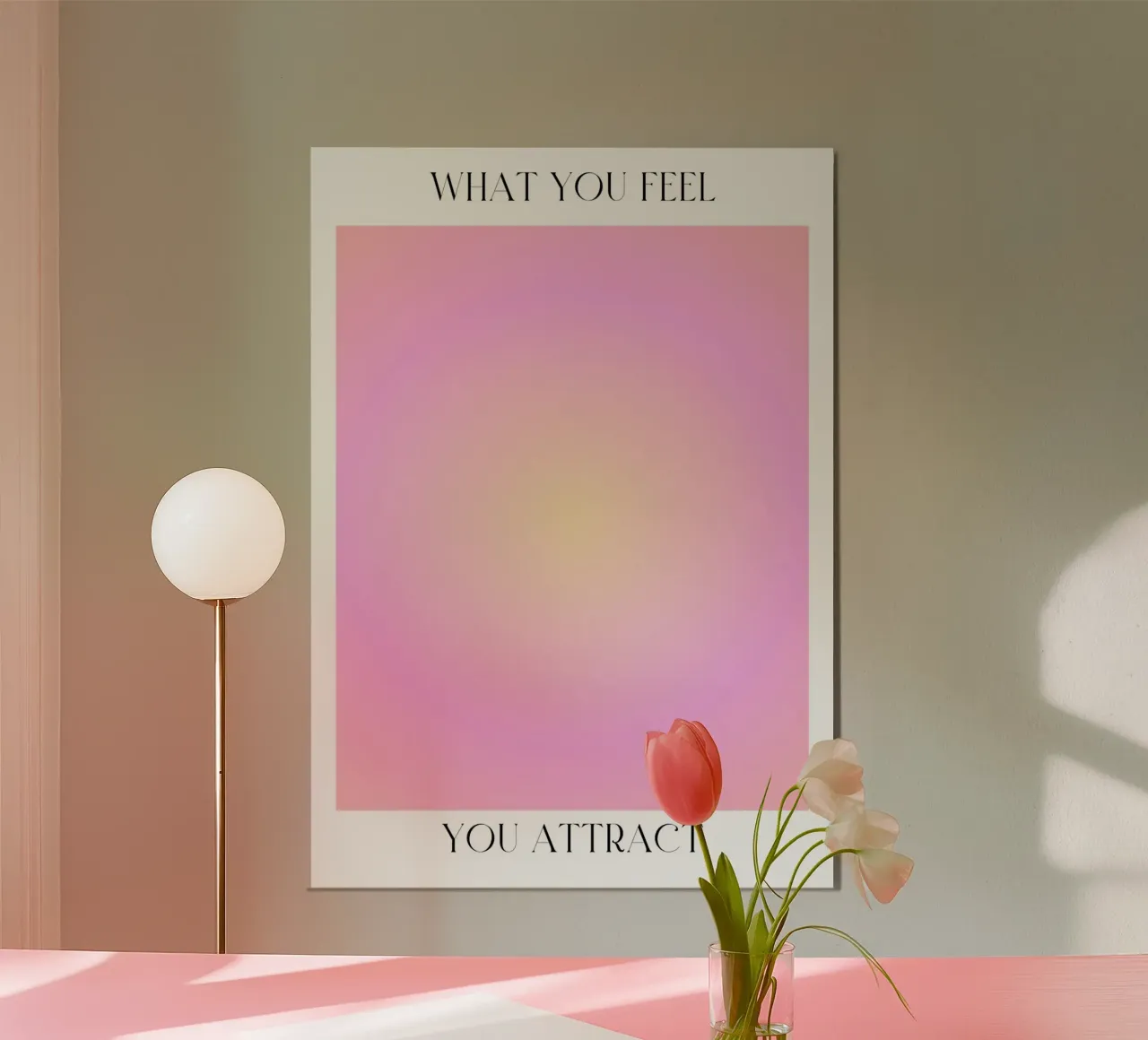 "Ciò che senti" Legge dell'attrazione Arte dell'aura rosa-gialla poster da homdeco