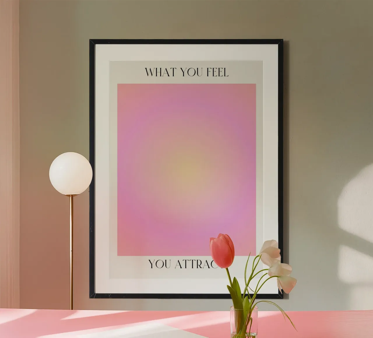 "Ciò che senti" Legge dell'attrazione Arte dell'aura rosa-gialla poster da homdeco
