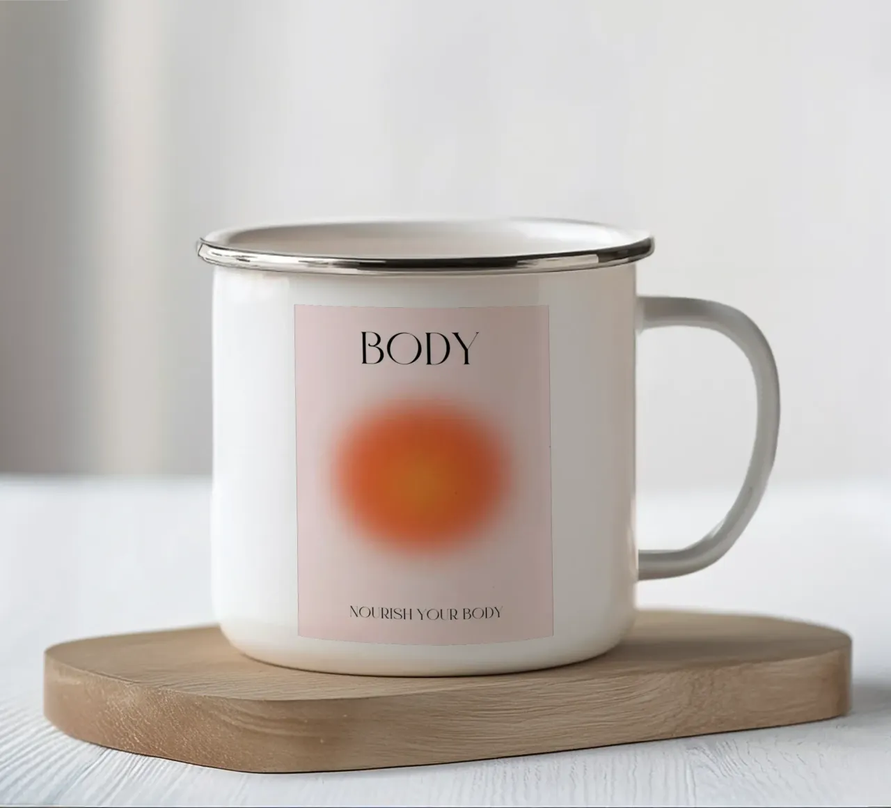 "Nourish Your Body" Orange Aura Wellness Poster Art enamel mug by homdeco
