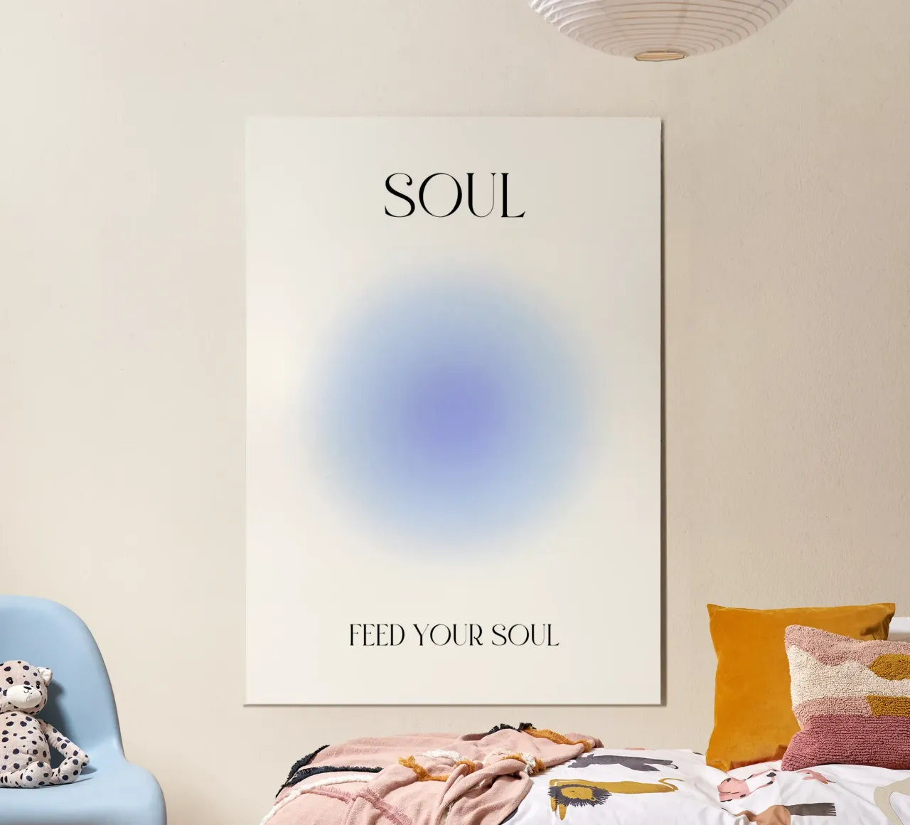 Arte Espiritual "Alimenta tu Alma" Sereno Gradiente de Aura Azul poster con marco de madera de homdeco