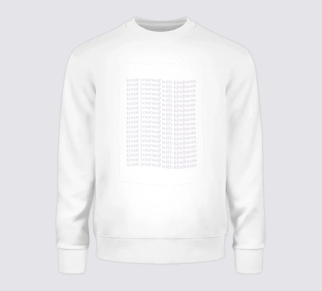 "Treat Yourself with Kindness" Lavender Repeating Print sweatshirt by homdeco