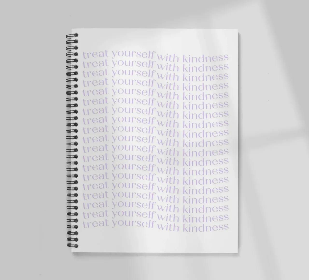 "Treat Yourself with Kindness" Lavender Repeating Print spiral notebook by homdeco