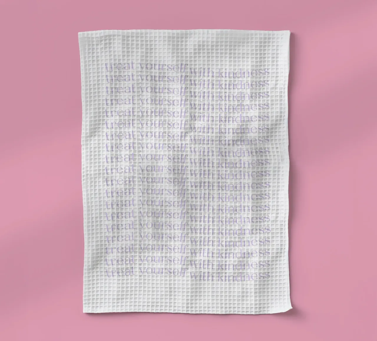 "Treat Yourself with Kindness" Lavender Repeating Print tea towel by homdeco