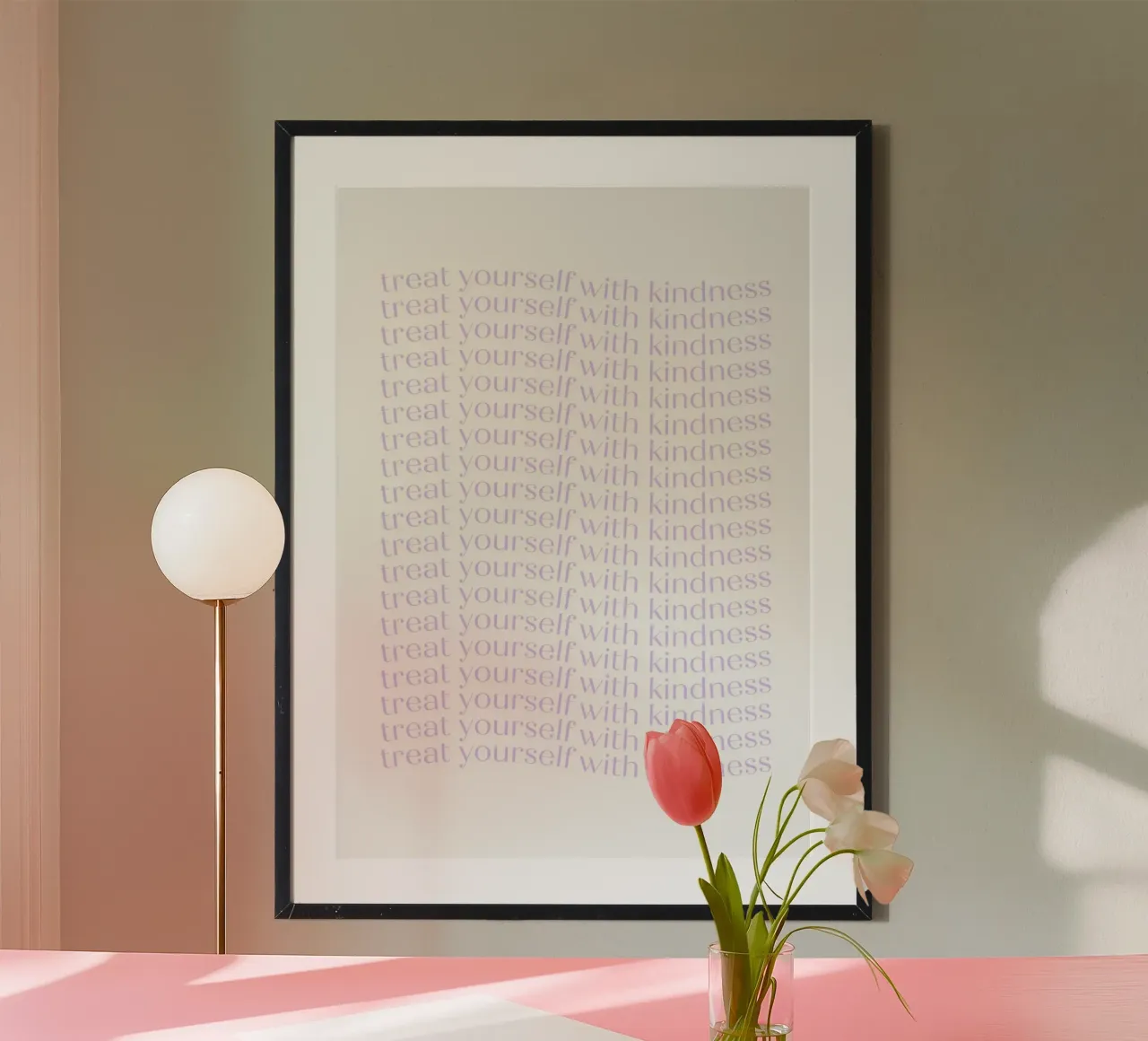 "Treat Yourself with Kindness" Lavender Repeating Print hahnemühle by homdeco