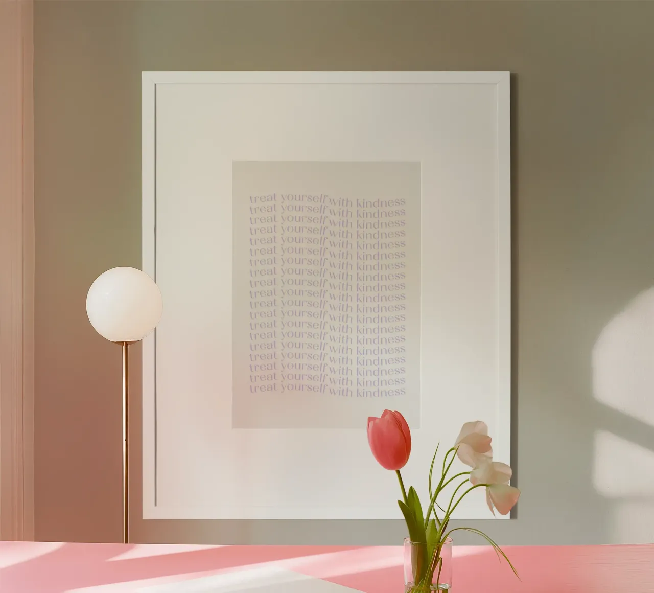 "Treat Yourself with Kindness" Lavender Repeating Print hahnemühle by homdeco