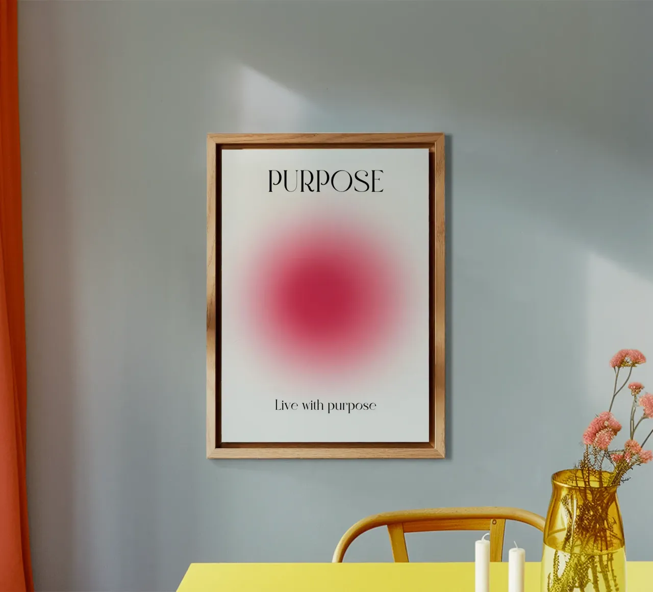 Poster artistico "PURPOSE" Live with Purpose Aura Fuchsia alluminio dibond da homdeco
