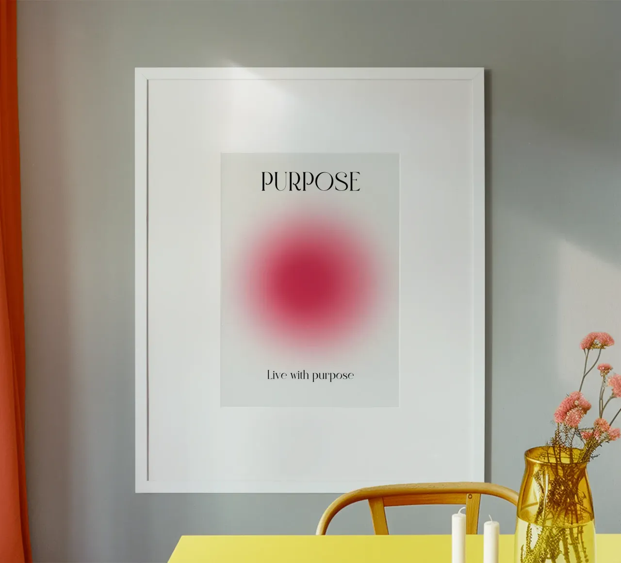 Poster artistico "PURPOSE" Live with Purpose Aura Fuchsia carta hahnemühle da homdeco