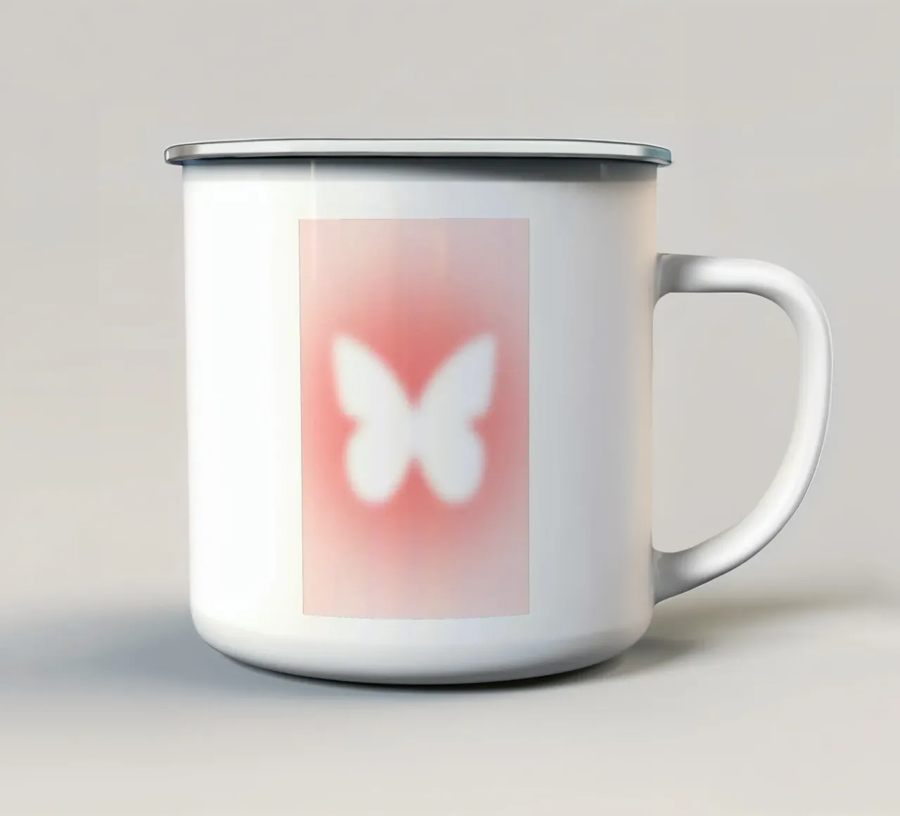 Rood Perzik Vlinder Aura Verloop Abstracte Kunstdruk emaille mok van homdeco