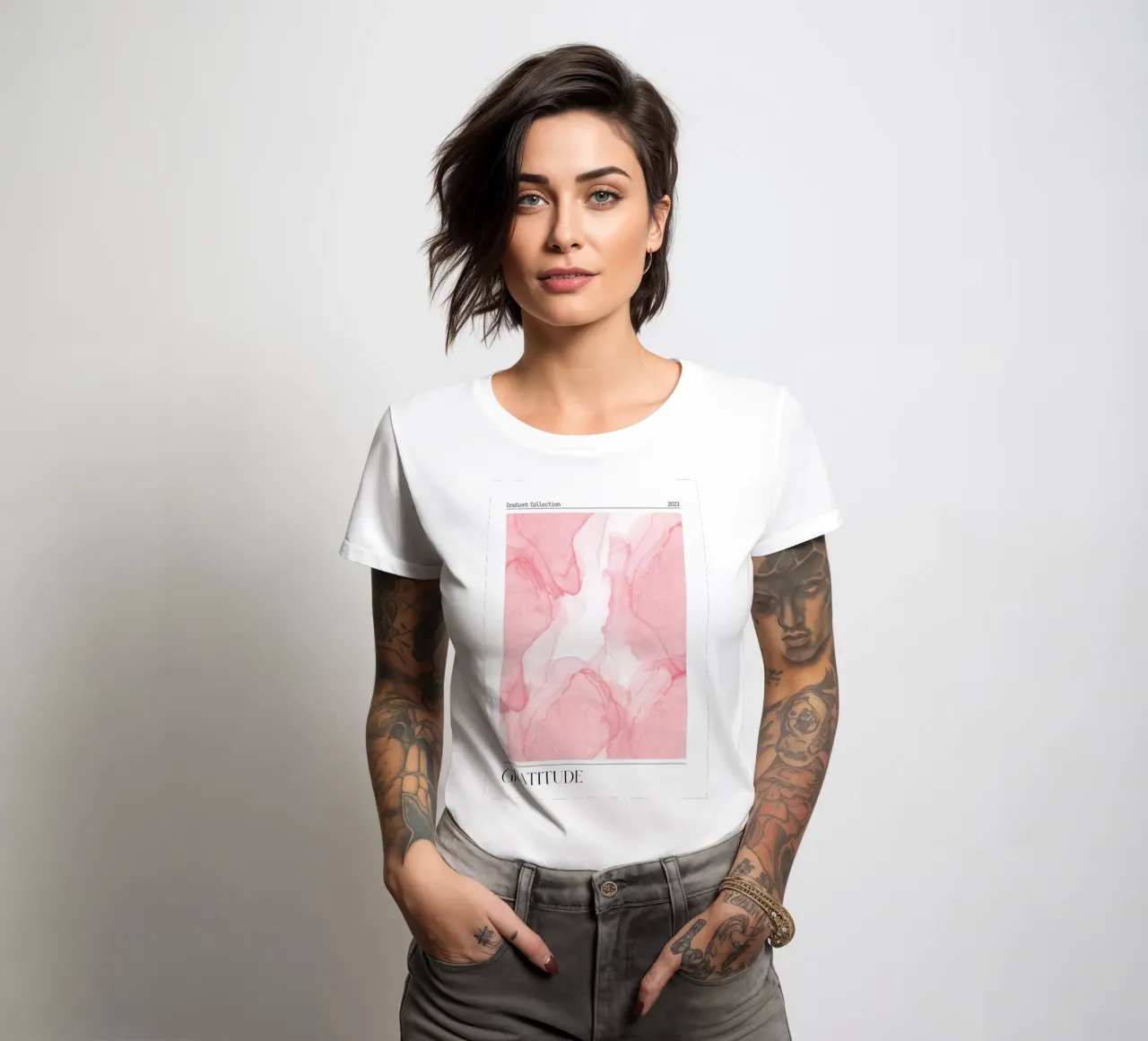 Colección "Gratitude" Mármol rosa degradado abstracto 2023 camiseta de mujer de homdeco