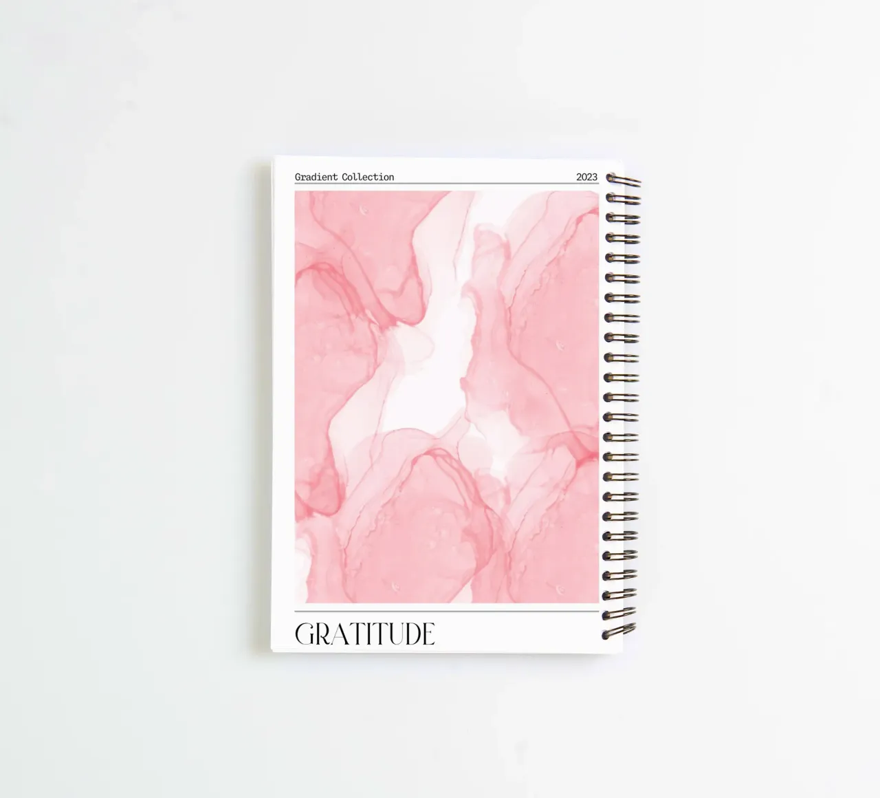 "Gratitude" Pink Marble Abstract Gradient Collection 2023 spiral notebook by homdeco