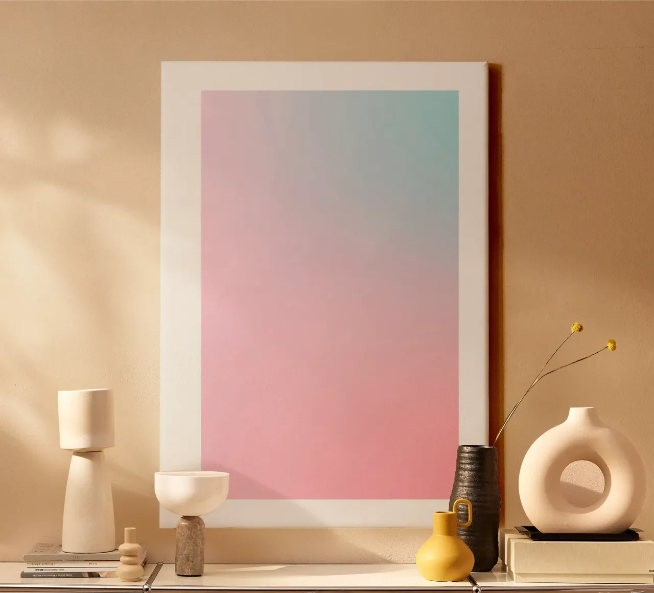 Pastel Zonsondergang Blauw Roze Gradiënt Abstracte Muurkunst Print canvas met Baklijst van homdeco