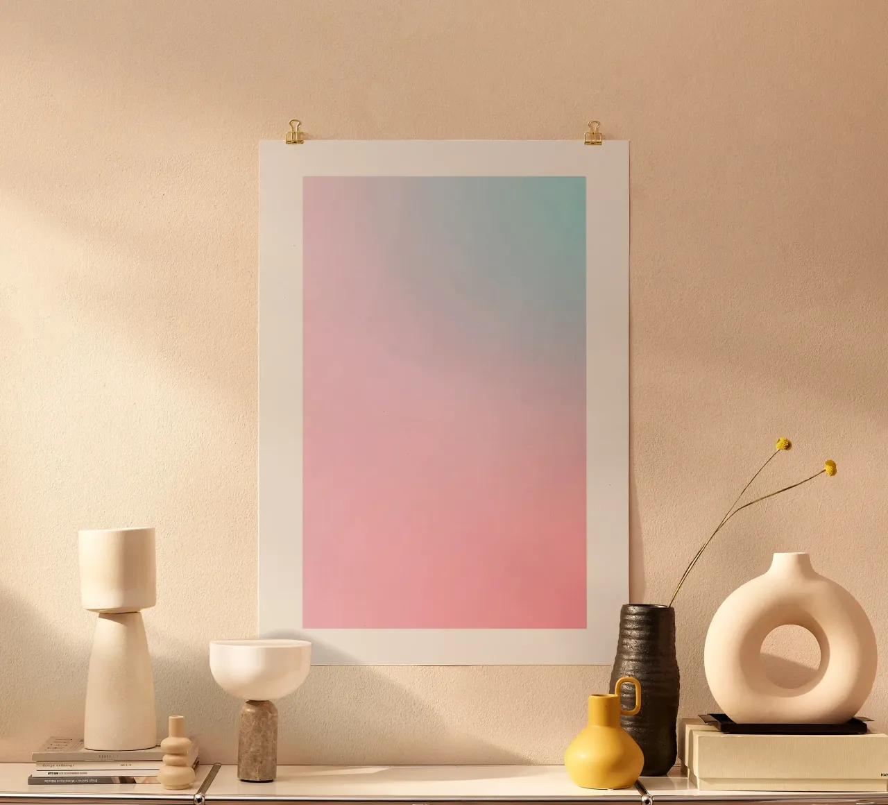 Pastel Zonsondergang Blauw Roze Gradiënt Abstracte Muurkunst Print poster van homdeco