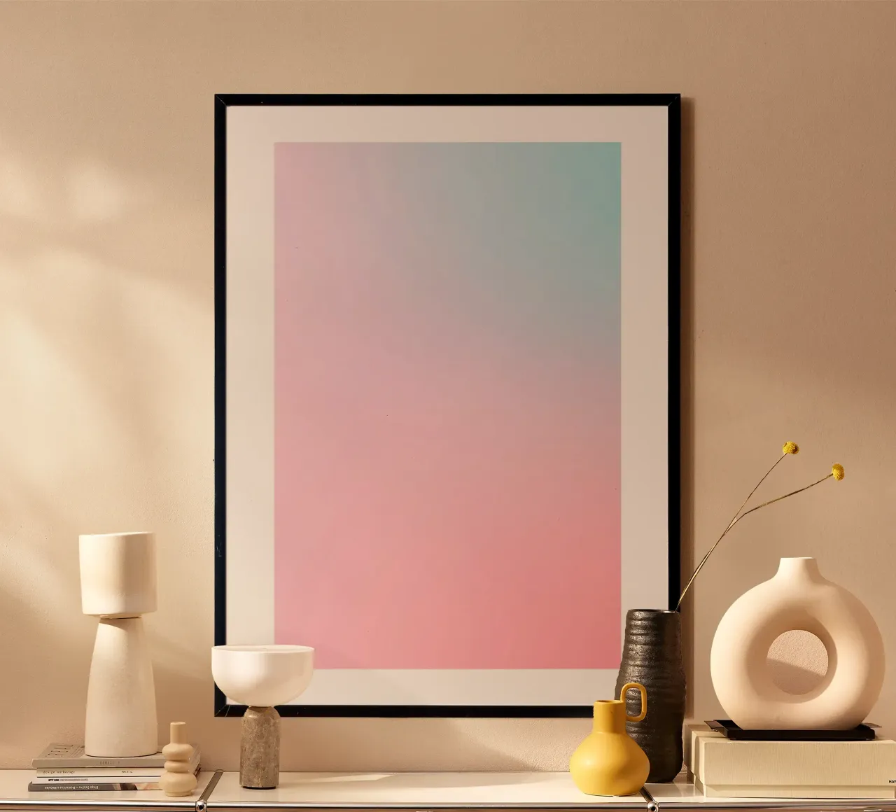 Pastel Zonsondergang Blauw Roze Gradiënt Abstracte Muurkunst Print poster van homdeco