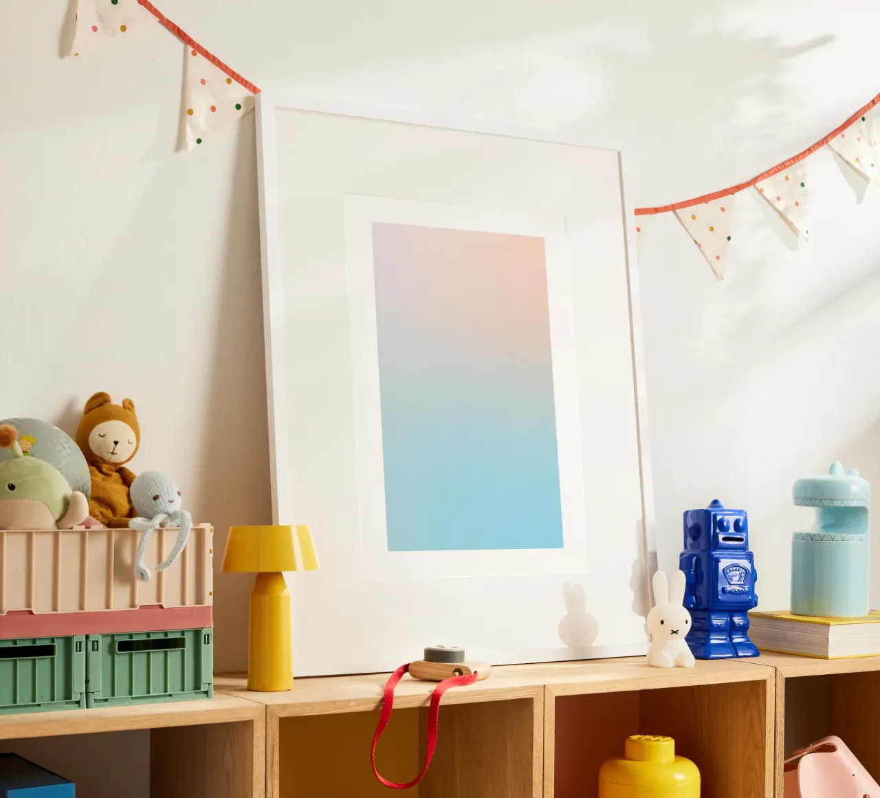 Serene Peach Blue Gradient Abstract Wall Art Print Hahnemühle von homdeco