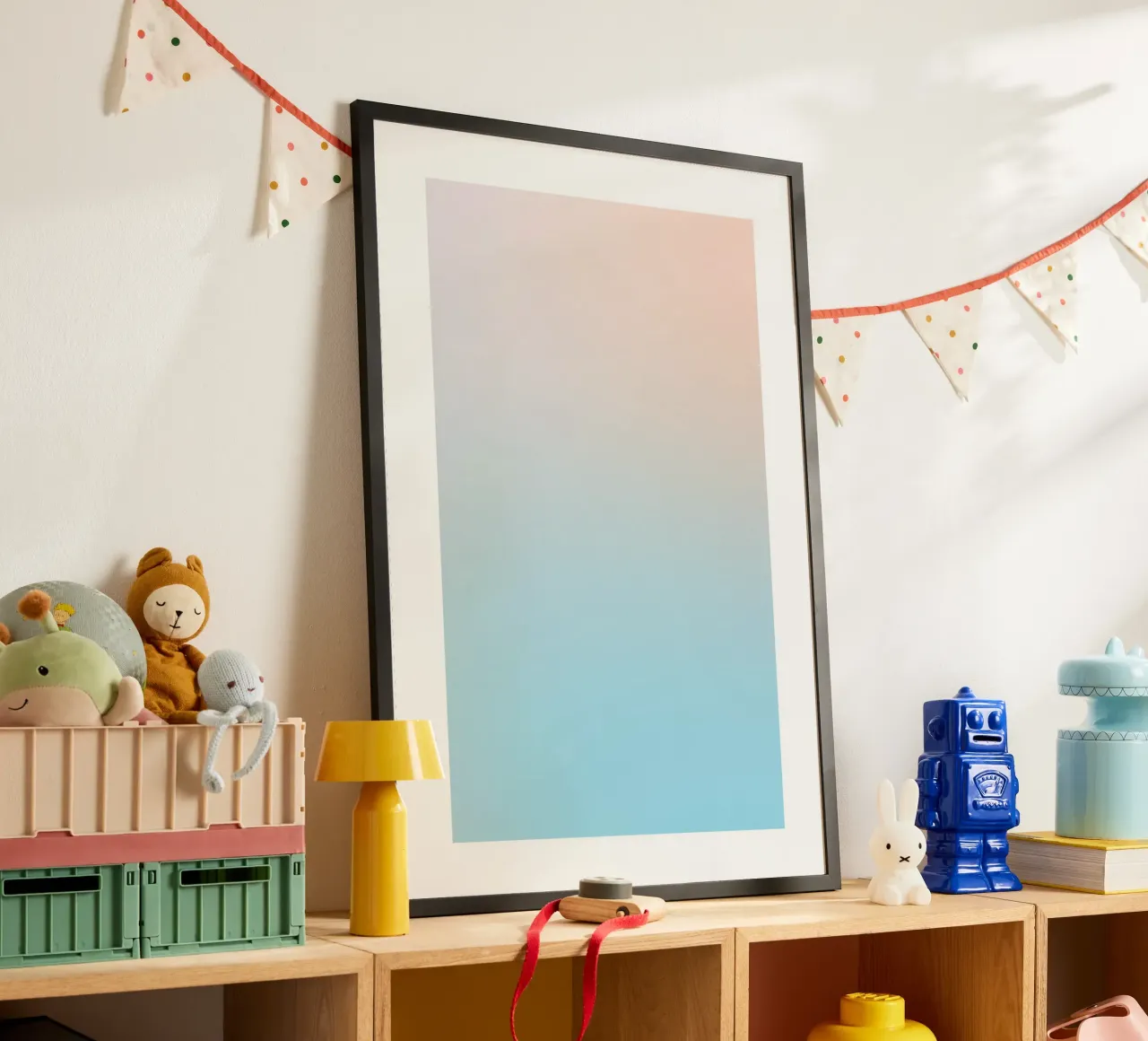 Serene Peach Blue Gradient Abstract Wall Art Print Hahnemühle von homdeco