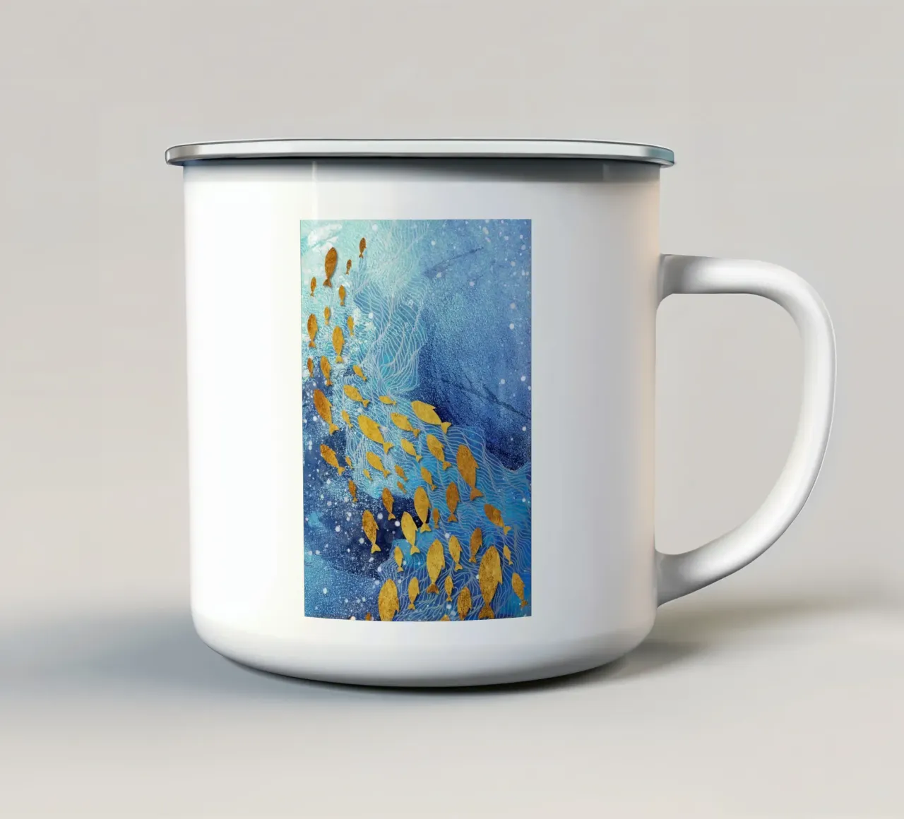 abstract fish emaille mok van vintageshop