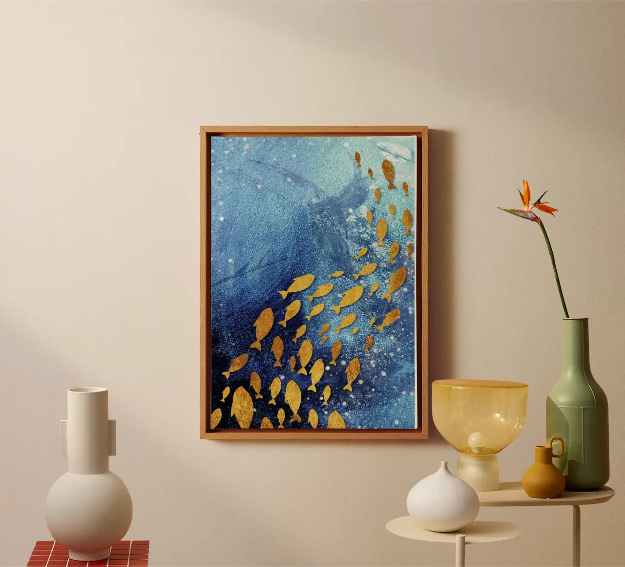 goldfish abstract art tela con Cornice a cassetta da vintageshop
