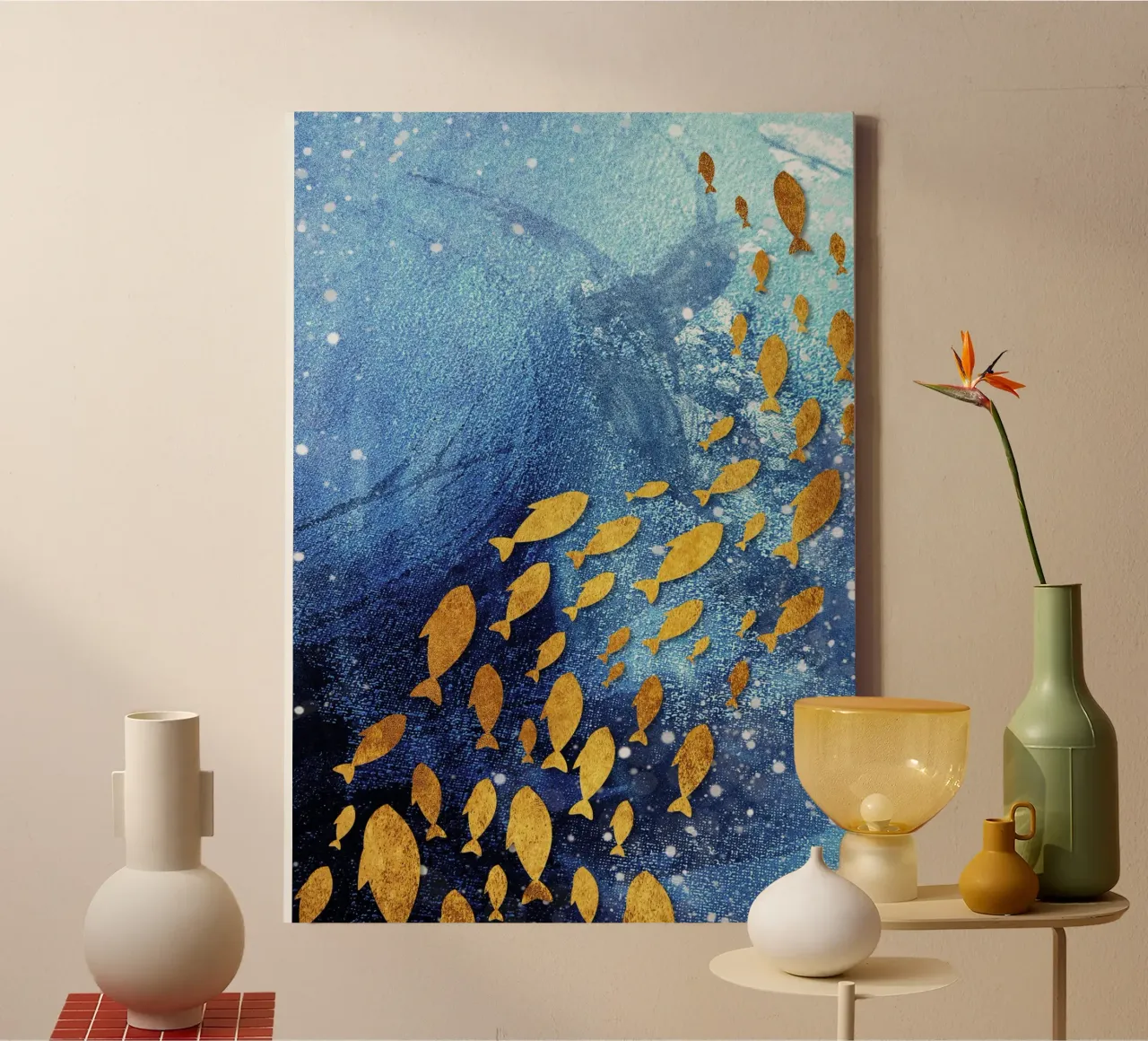 goldfish abstract art tela con Cornice a cassetta da vintageshop