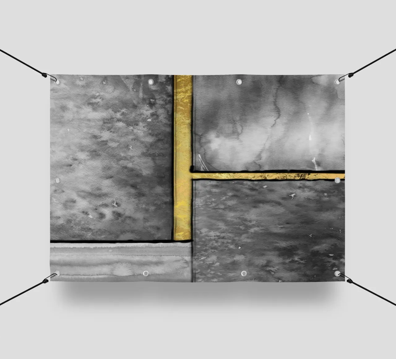 abstract art gray paintings with golden lines telo in pvc da vintageshop