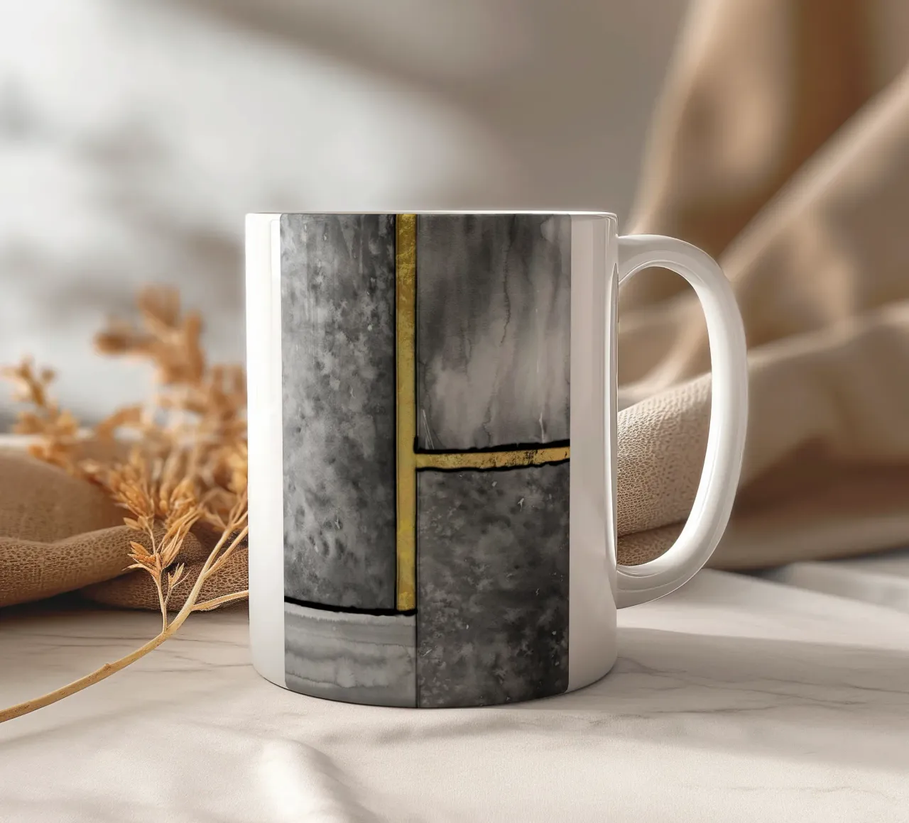 abstract art gray paintings with golden lines tazza in ceramica da vintageshop