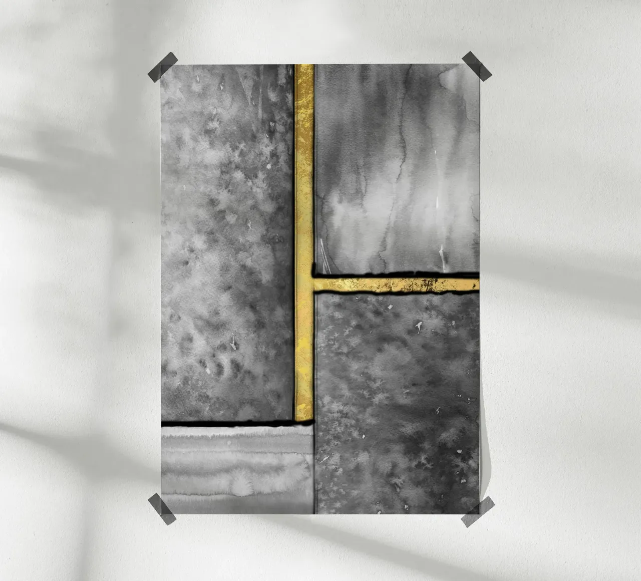abstract art gray paintings with golden lines carta hahnemühle da vintageshop