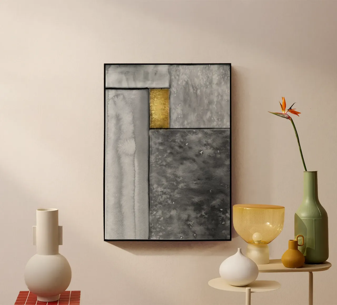 Abstract art gray a golden square plexiglass da vintageshop