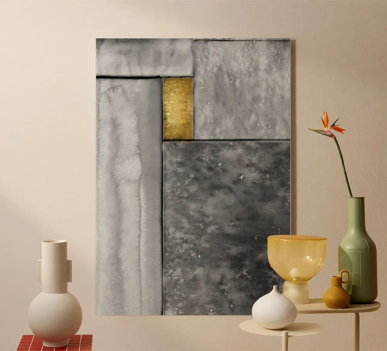 Abstract art gray a golden square plexiglass da vintageshop