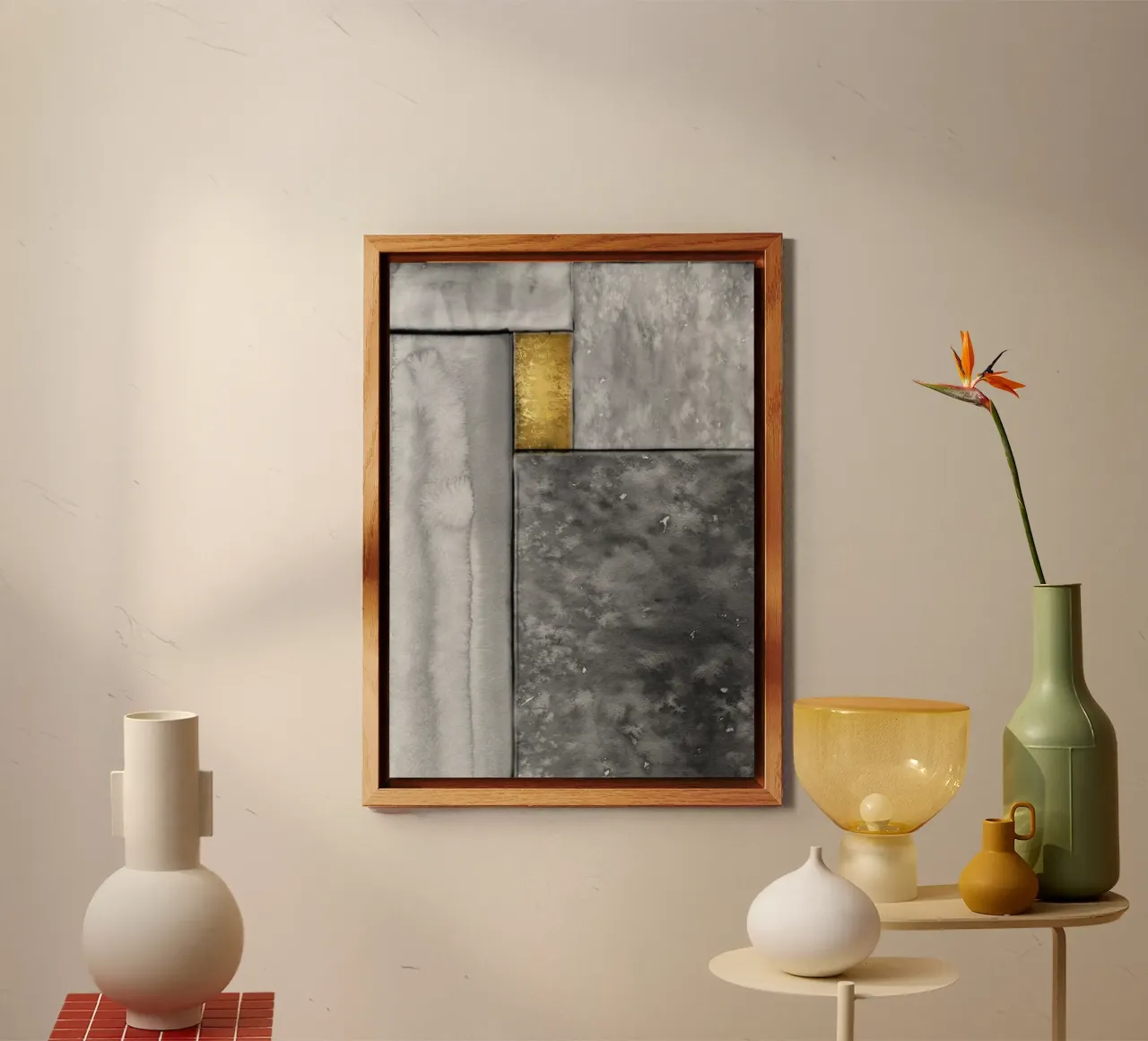 Abstract art gray a golden square alluminio dibond da vintageshop