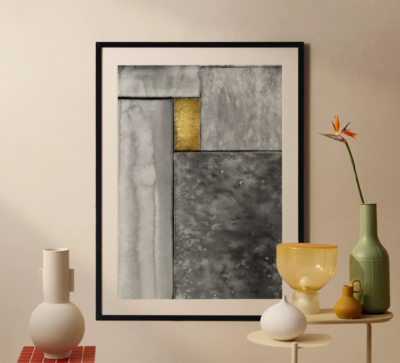 Abstract art gray a golden square carta hahnemühle da vintageshop