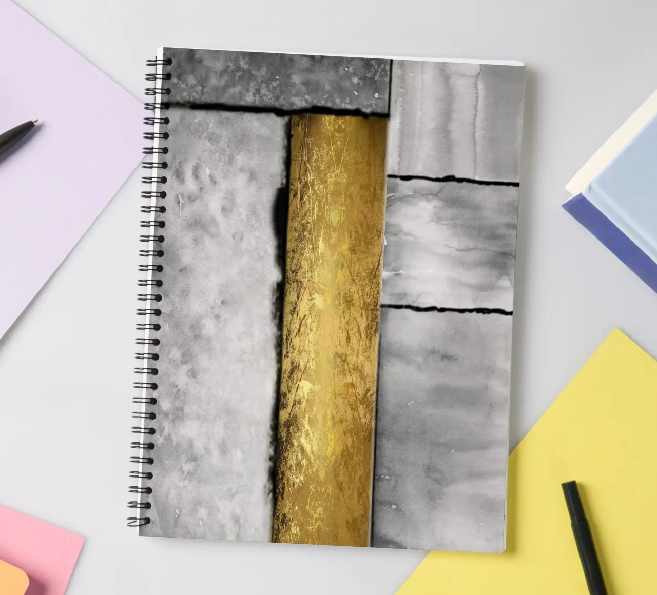 Gray abstract art a golden rectangle spiral notebook by vintageshop