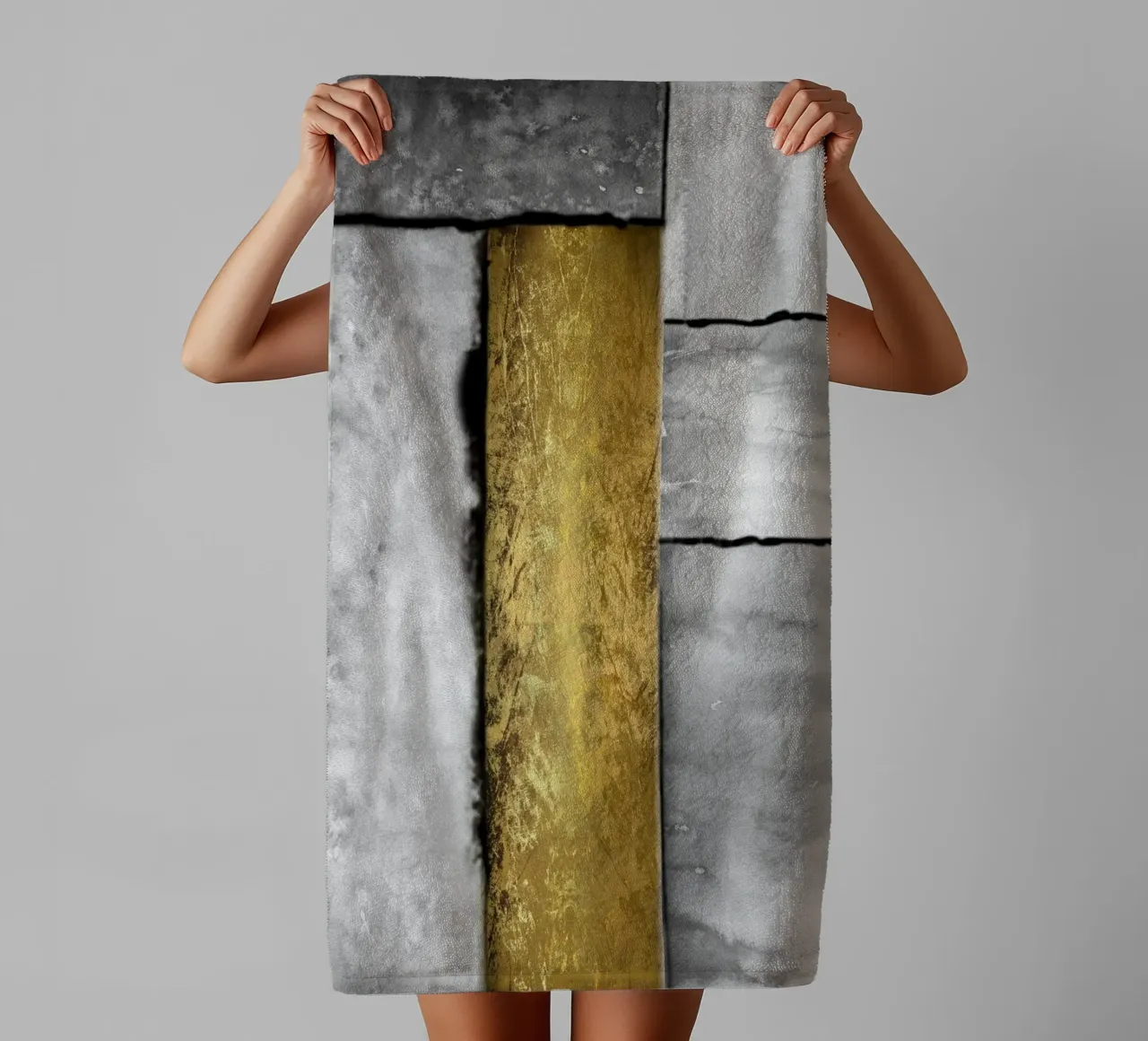 Gray abstract art a golden rectangle asciugamano da bagno da vintageshop