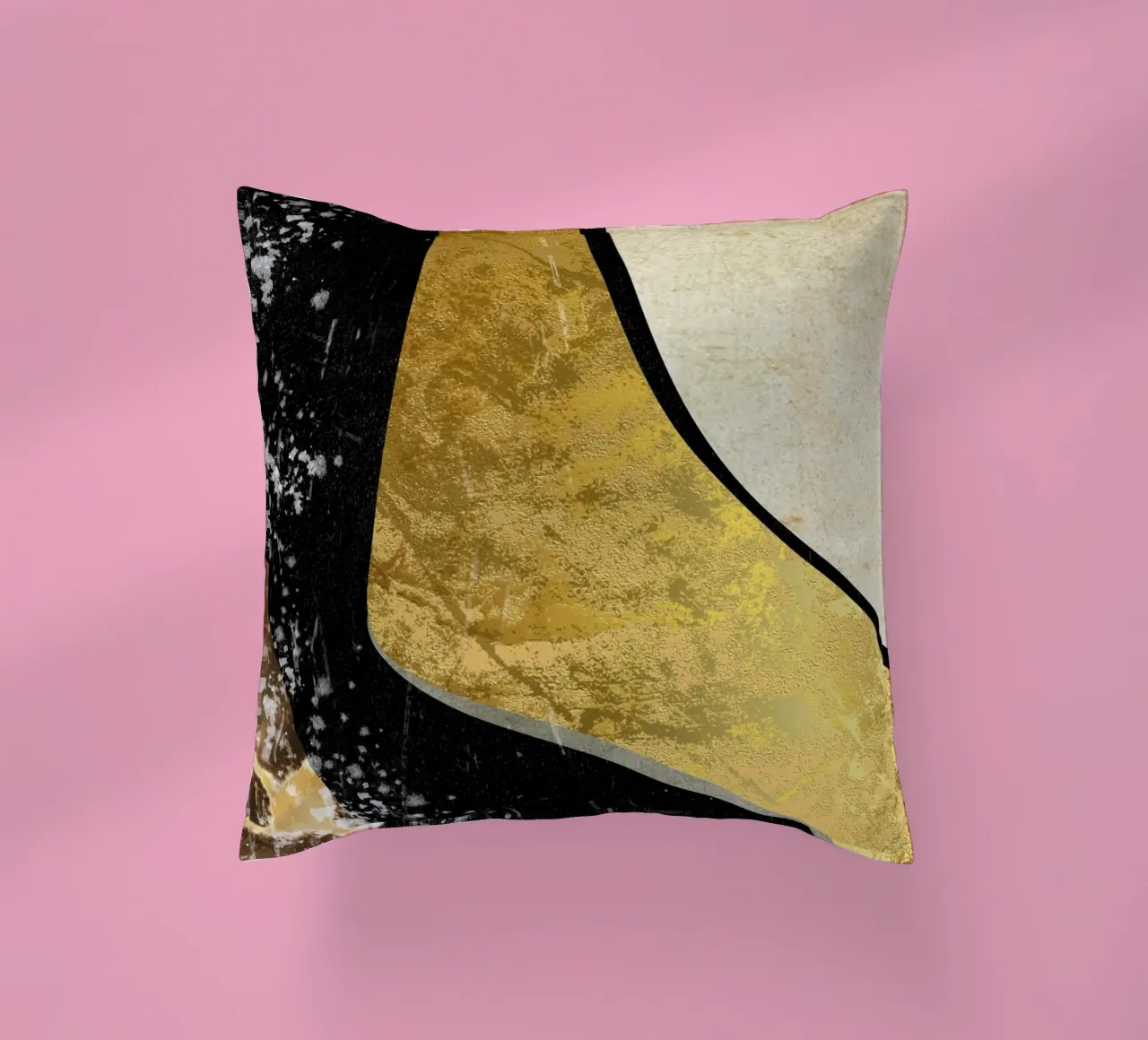 Abstract art black with gold and beige in waves cuscino da vintageshop