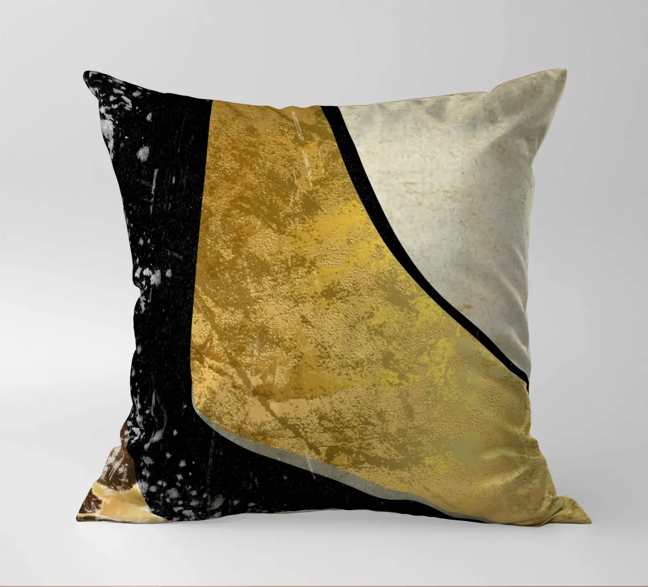 Abstract art black with gold and beige in waves cuscino da vintageshop