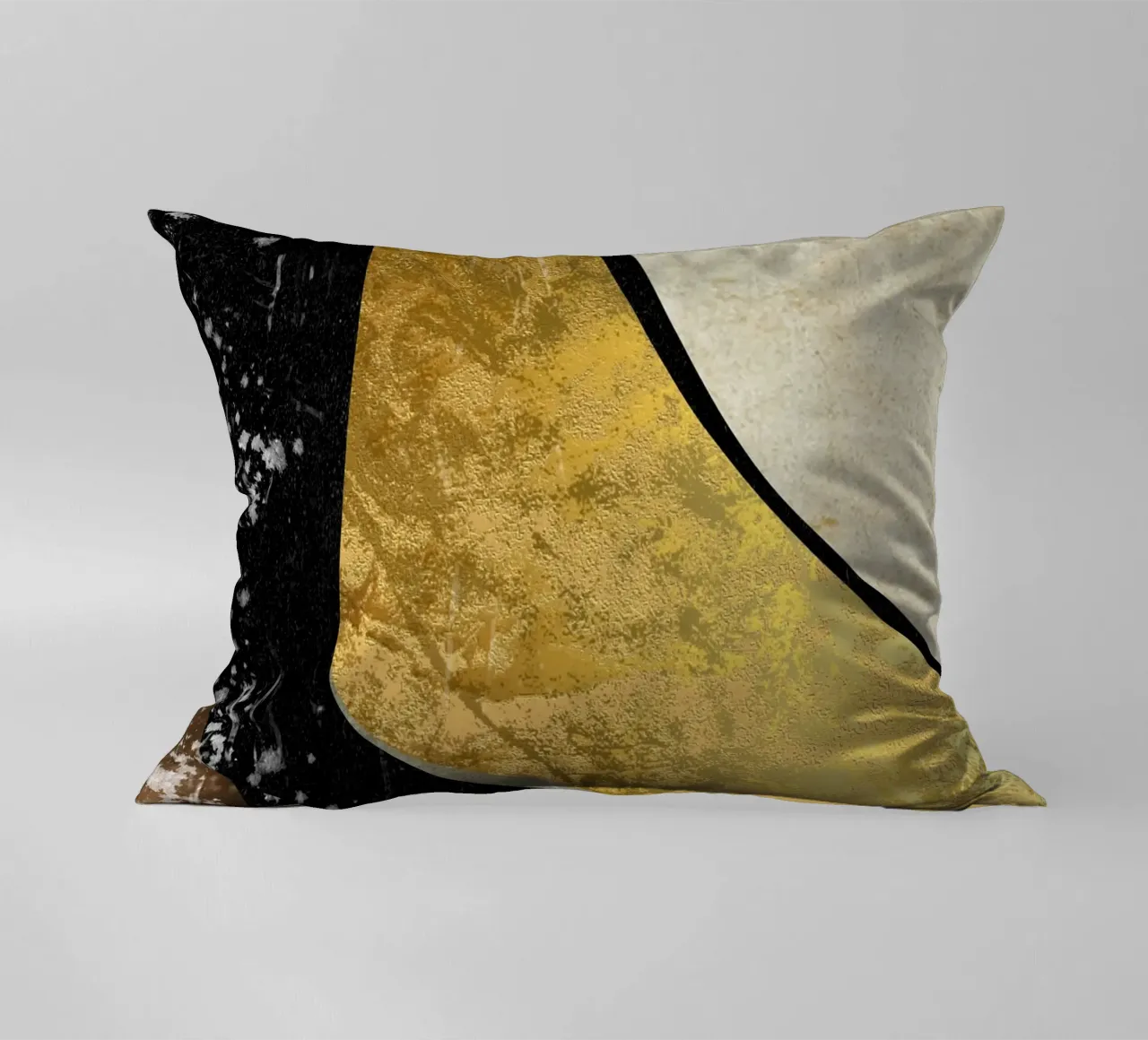 Abstract art black with gold and beige in waves cuscino da vintageshop