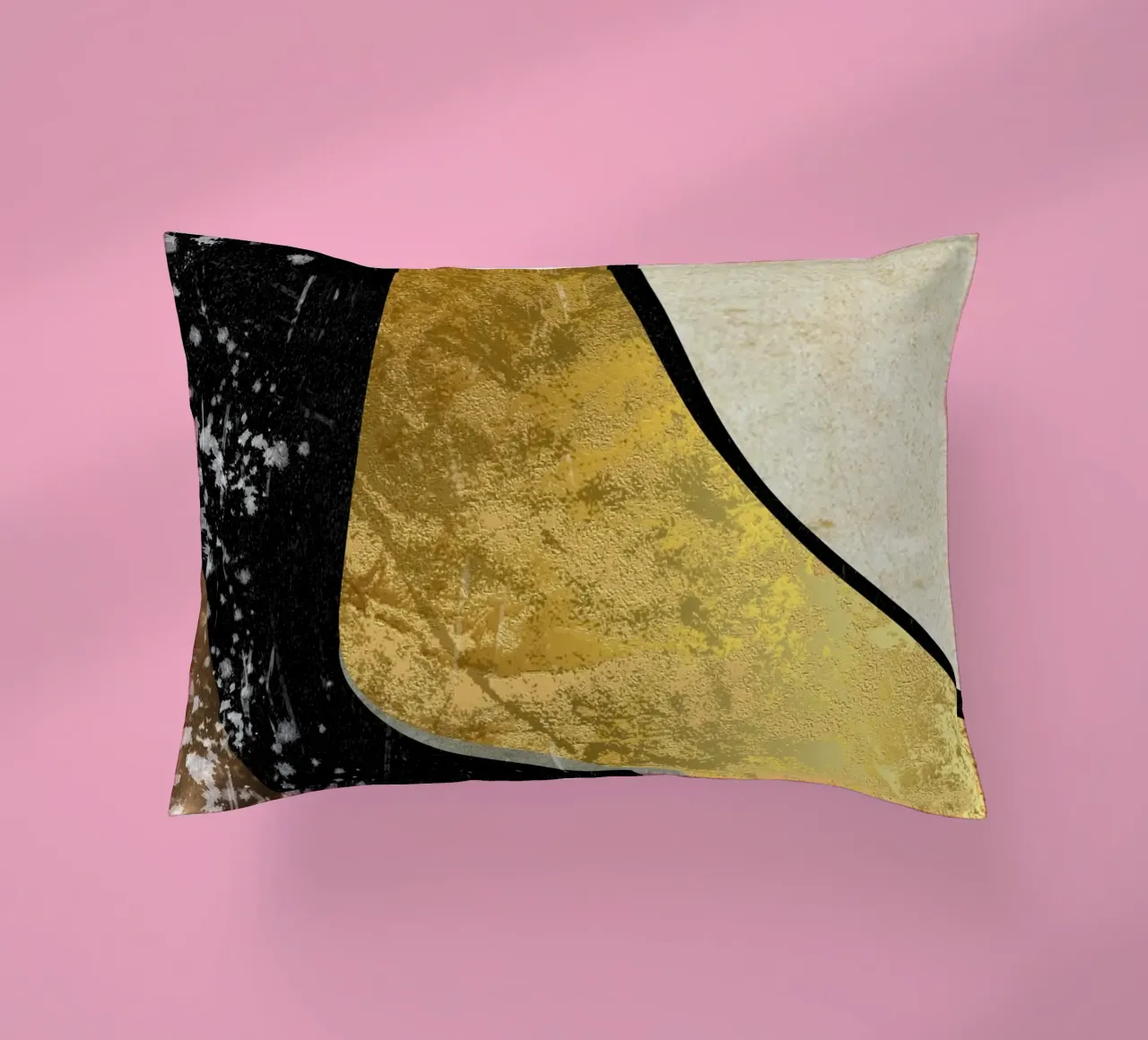 Abstract art black with gold and beige in waves cuscino da vintageshop