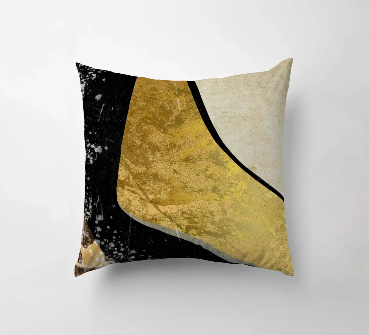 Abstract art black with gold and beige in waves cuscino da vintageshop