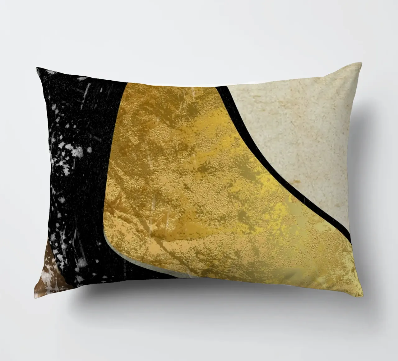 Abstract art black with gold and beige in waves cuscino da vintageshop