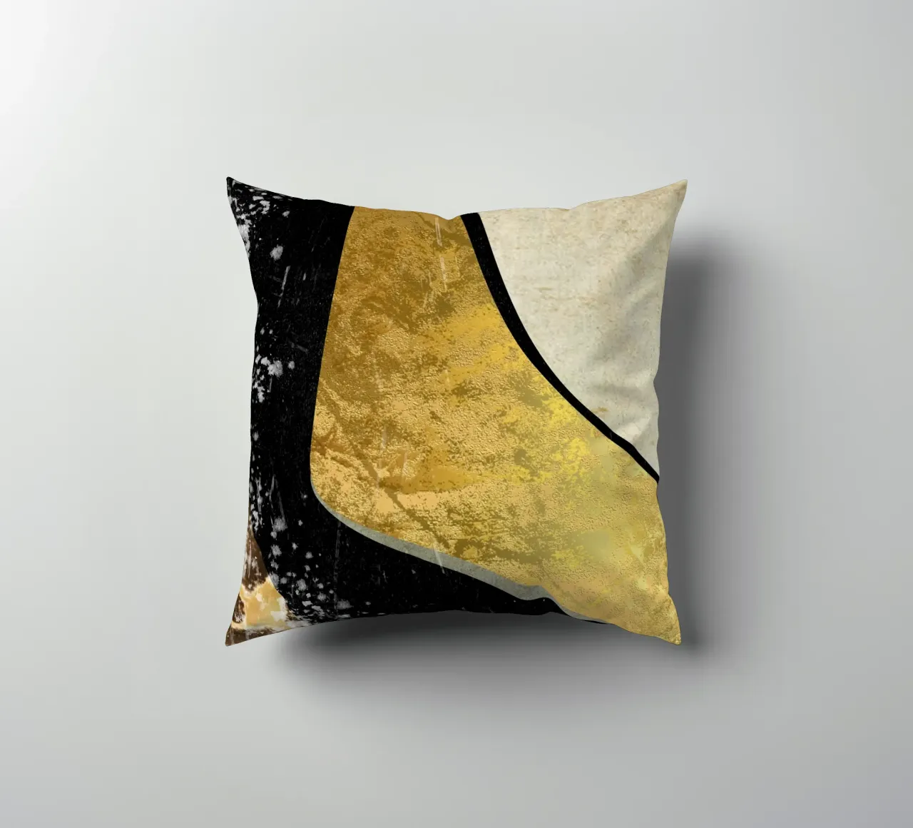 Abstract art black with gold and beige in waves cuscino da vintageshop