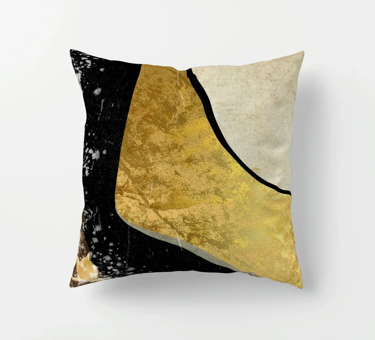 Abstract art black with gold and beige in waves cuscino da vintageshop