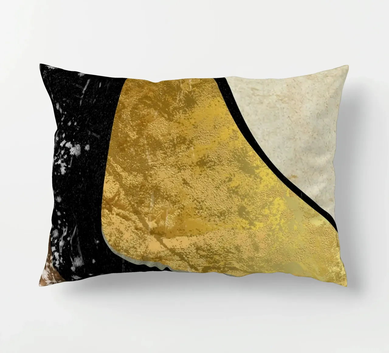 Abstract art black with gold and beige in waves cuscino da vintageshop