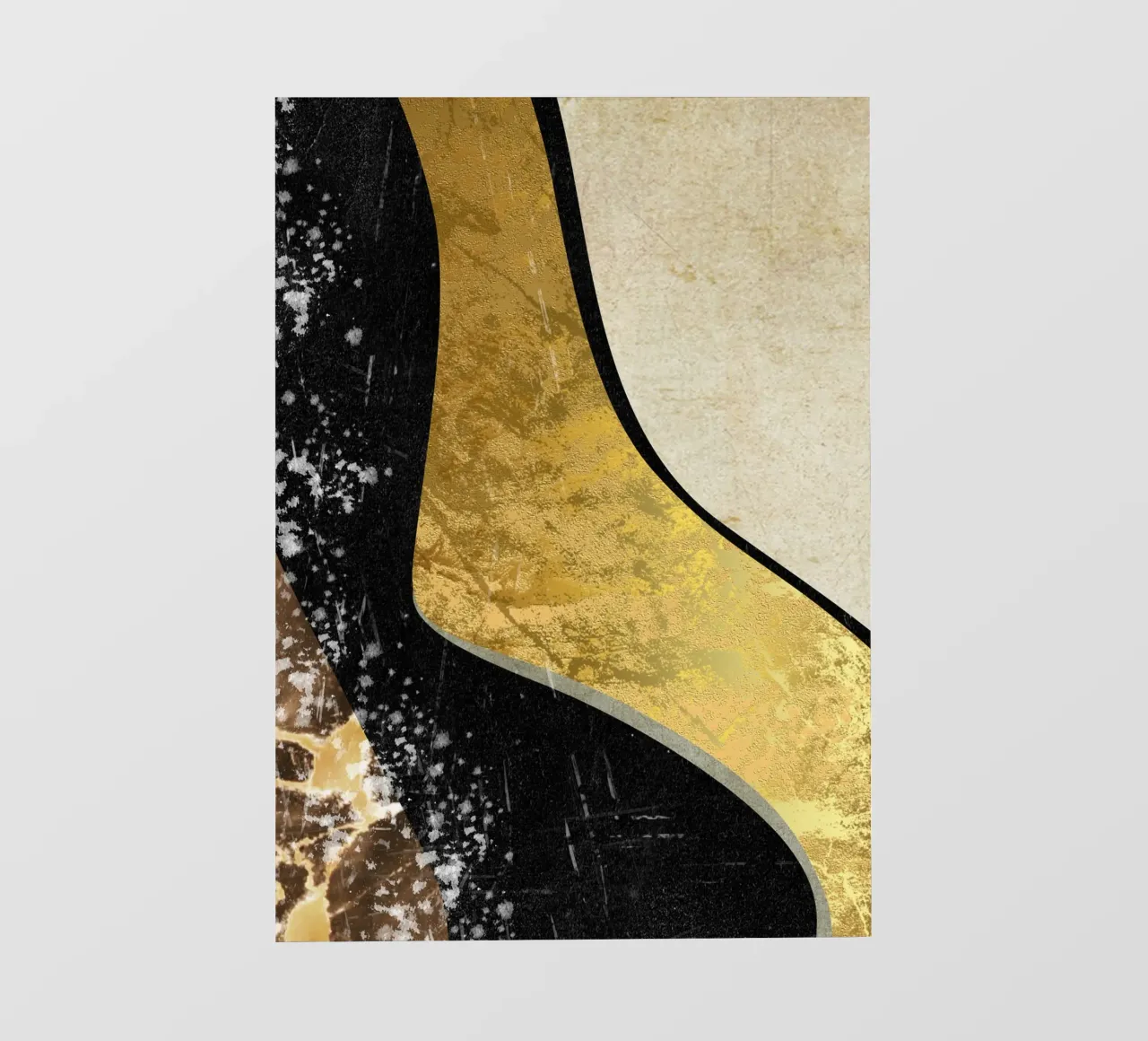 Abstract art black with gold and beige in waves telo in pvc da vintageshop