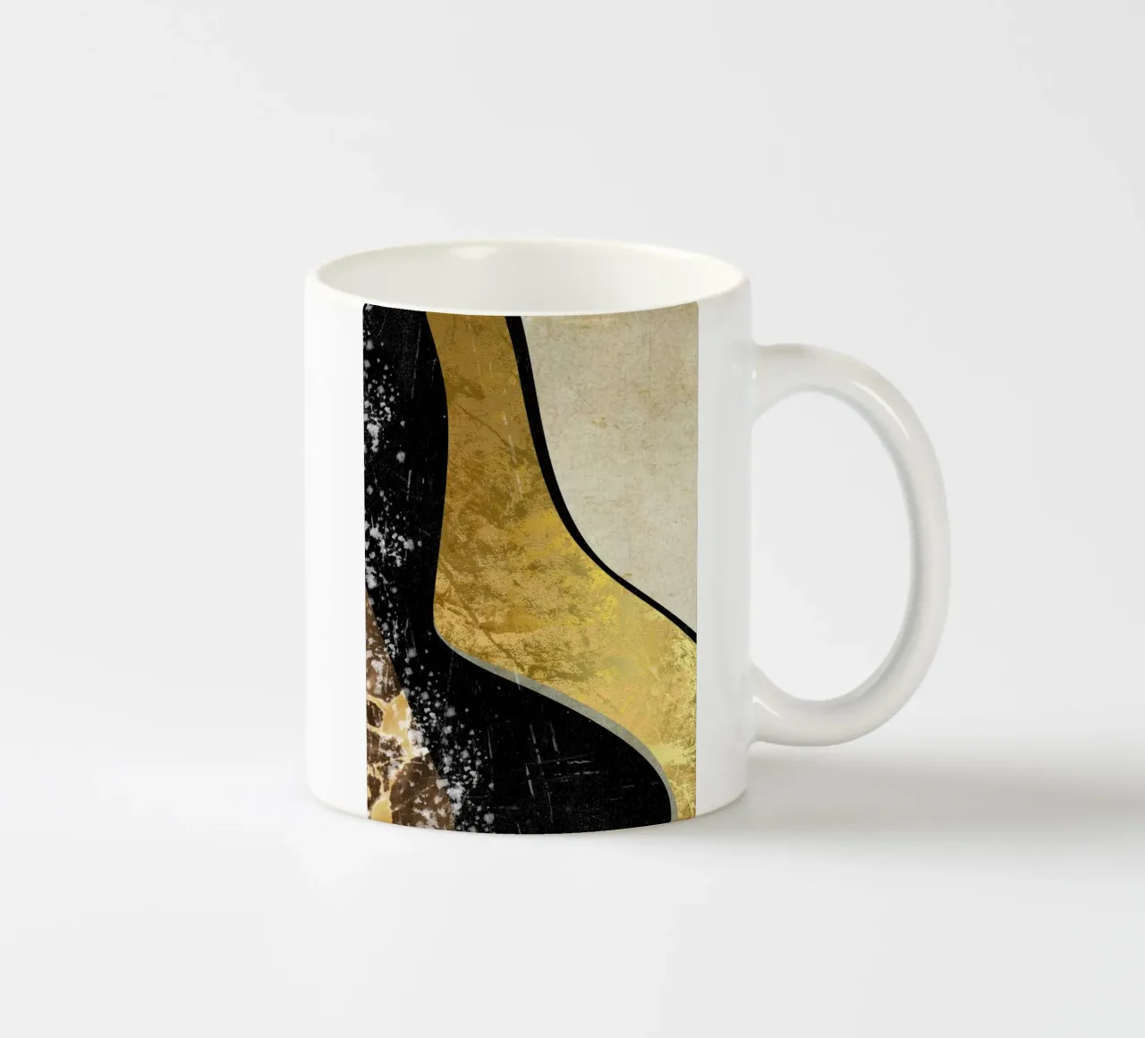 Abstract art black with gold and beige in waves tazza in ceramica da vintageshop