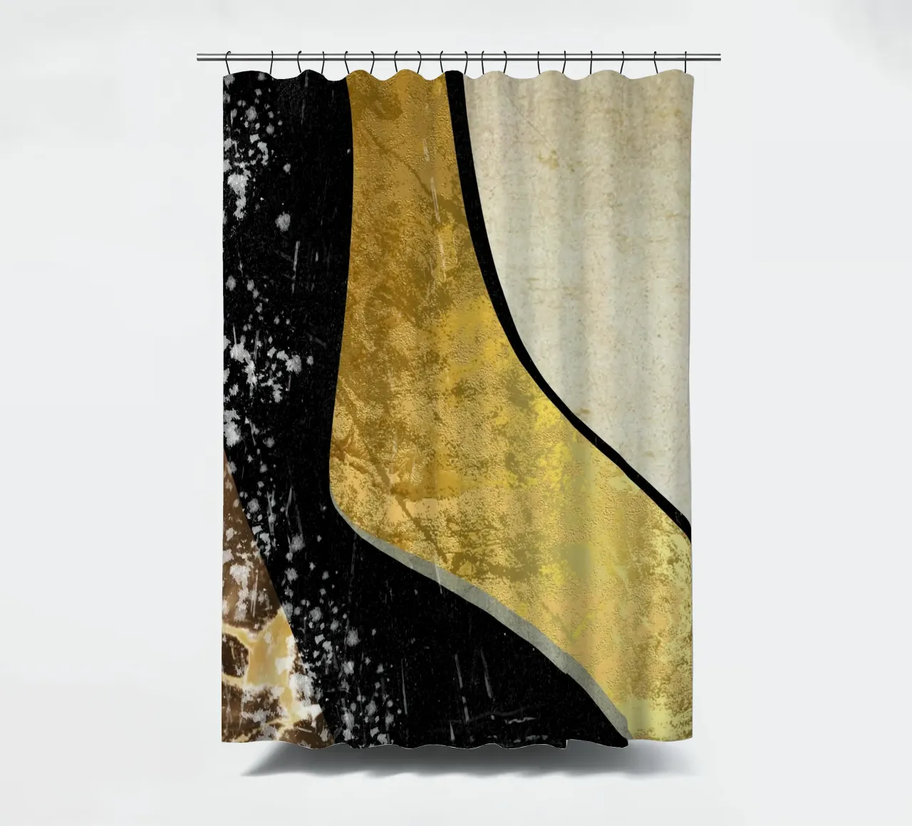 Abstract art black with gold and beige in waves tenda da doccia da vintageshop