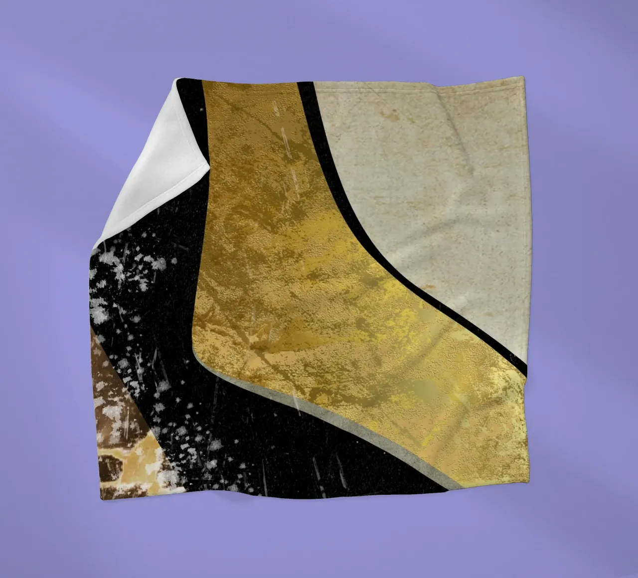 Abstract art black with gold and beige in waves coperta in pile da vintageshop