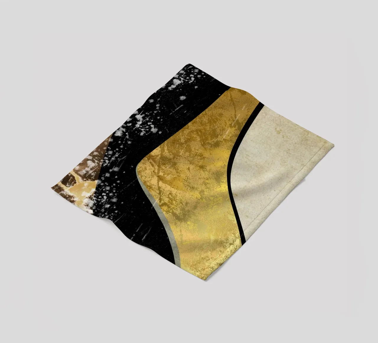 Abstract art black with gold and beige in waves coperta in pile da vintageshop